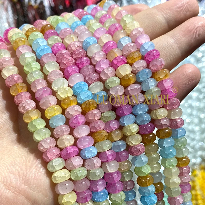 5x8MM Abacus Ice Crack Morganite Chalcedony Natural Stone Rondelle Spacer Beads for Jewelry Making DIY Bracelet Accessories 15‘’