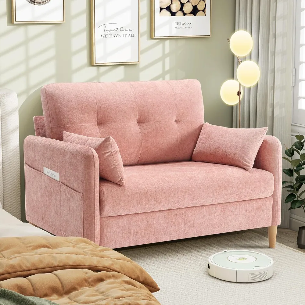 Loveseat Sofa, 47” Small Couch for Living Room, Chenille Fabric Love Seat Comfy Sofa for Bedroom with Throw Pillow,Remo