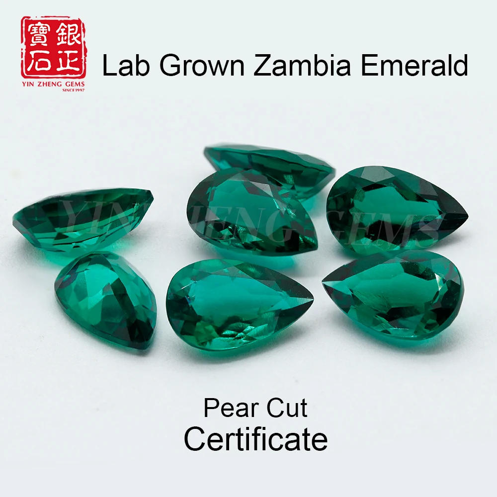 YinZheng Zambian Emerald Pear Shape Lab Grown Emerald Loose Gemstones With Certificates Can Be Provide Lab Zambian Emerald