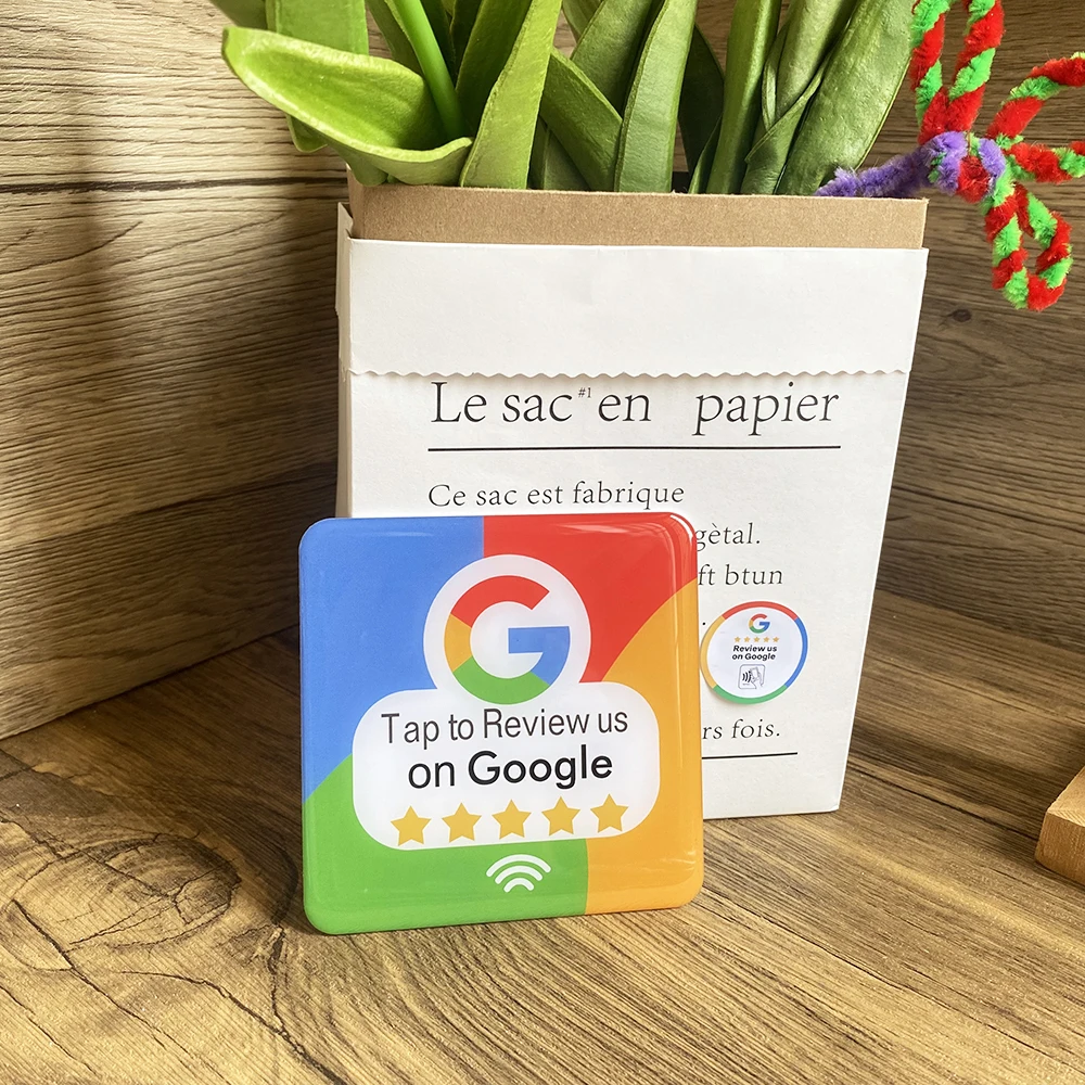 10cm Review us on Google Sticker Sign Self-adhesive Google Review Plaque Outdoor NFC Tap Review  Square Stickers