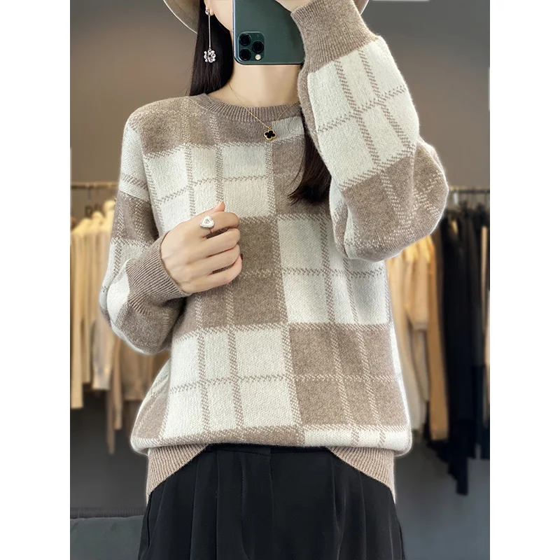 2023 Autumn/Winter New Cashmere Sweater Women's O-Neck Pullover 100% Wool Loose Panel Casual Women's Top Fashion Korean Edition