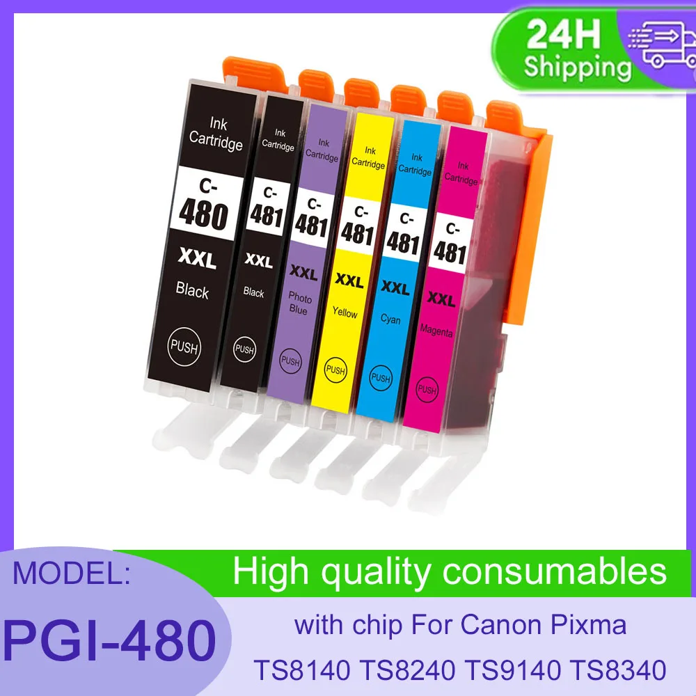 

Vilaxh PGI-480 CLI-481 compatible with chip PGI-480 CLI-481 ink cartridge for canon PIXMA TS8140 TS8240 TS9140 TS8340 Printer