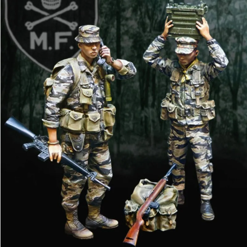 Resina Figura Kits Modelo Construção, Moderno Militar Soldado Estátua, Miniaturas 2 Pessoas, Desmontado e Sem Pintura, Brinquedo DIY, Escala 1:35