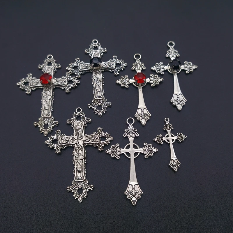 Gothic Cross Charm Pendants Punk ,Large Red Crystal Colour Statement Trad Goth Jewelry Making DIY Handmade  Jewelry Accessories