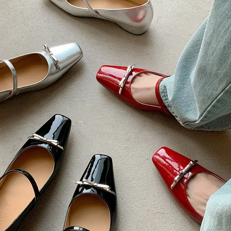 Arden Furtado Spring cowhide Increased Internal Mary Jane shoe square toe bowknot word-cingulate large size Wedges Pump