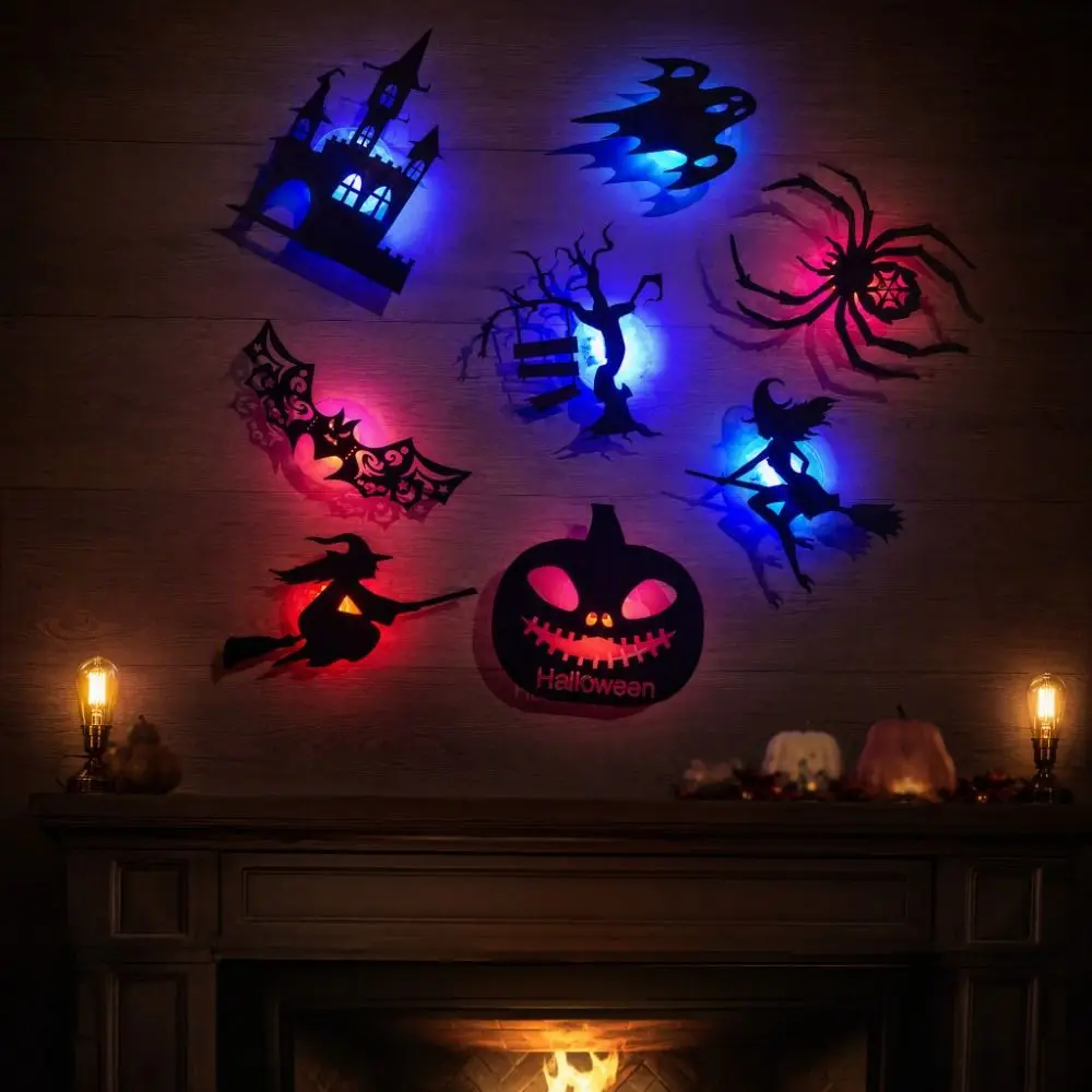 12pcs 3D Luminous Bats Bat Wall Sticker PET Material Stereoscopic LED Bat Light Self-Adhesive Bat Night Light