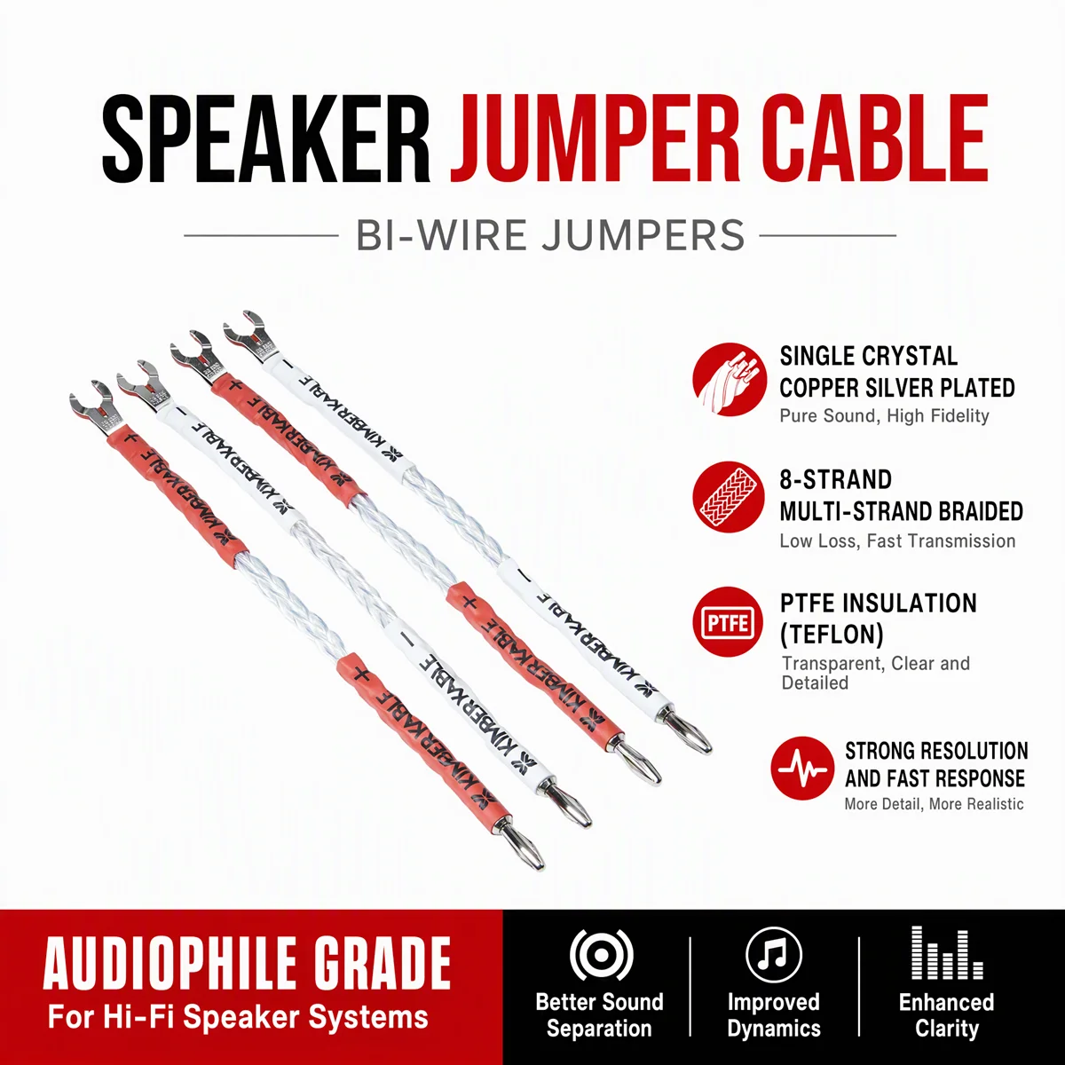 HiFi Speaker Jumper Cable 7N OCC Silver Plated Bi-wire Bridge Wire for Audiophile Loudspeaker Banana to Spade Audio Line