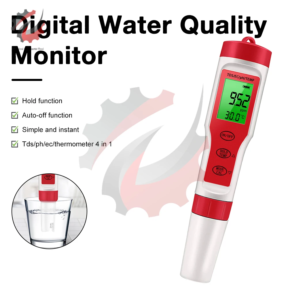 4 In1 PH Meter TDS/PH/EC/Thermometer Meter Digital Water Quality Monitor Tester For Pools Drinking Water Aquariums