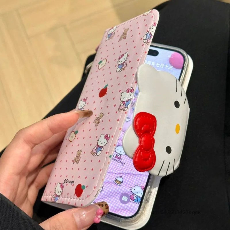 Sanrio Hello Kitty Cartoon Cute Print Pink Flip Cover Phone Cover For Apple 15 14 13 Pro Max Japanese Style Harajuku Phone Shell