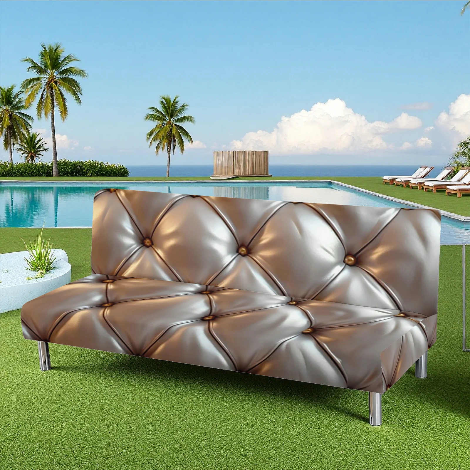 

Luxury Tufted Summer Outdoor Sofa Bed Cover, High - Grade Leather - Like Texture, Elastic Fit, No Slipping