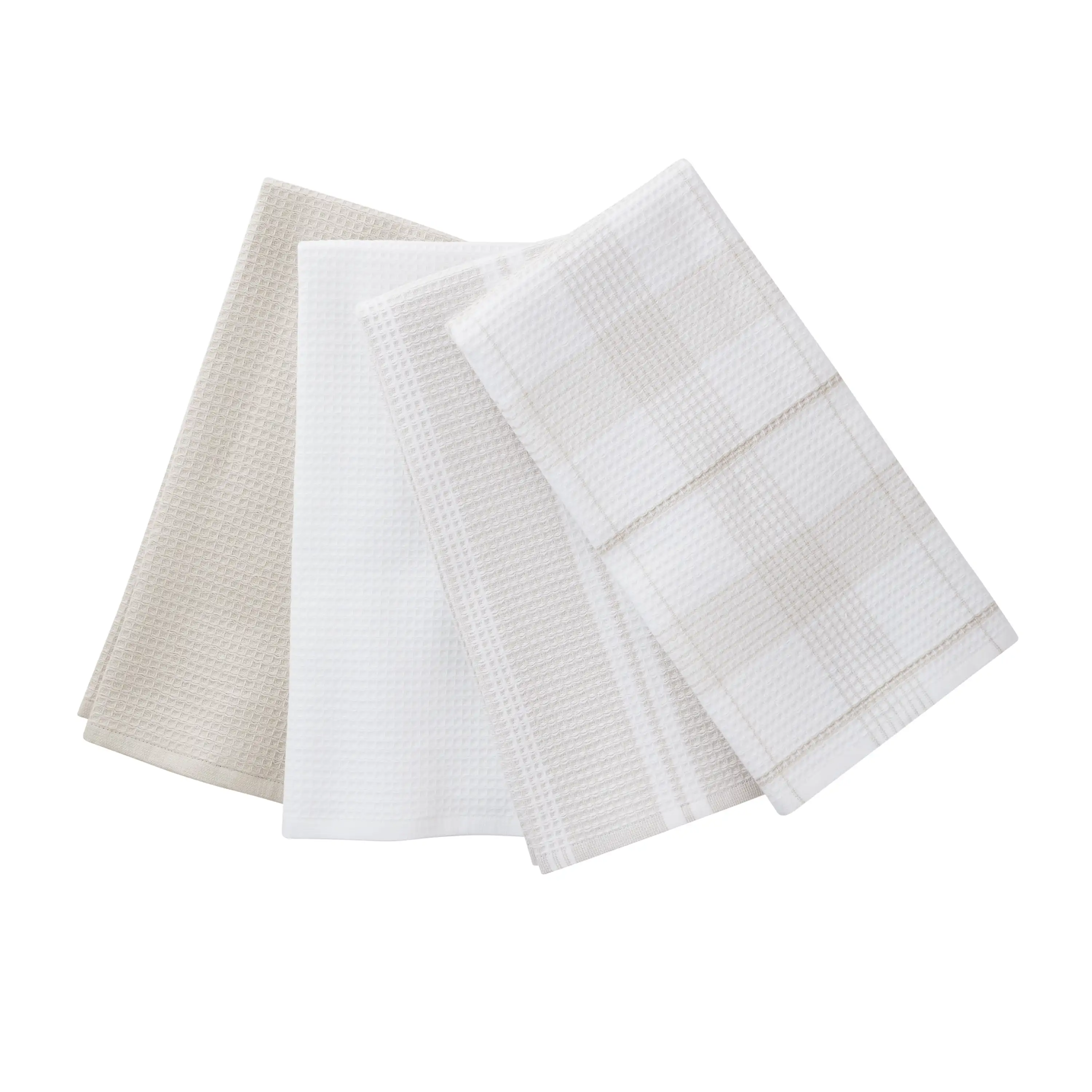 

Papiro-beige Algodón Tejido Tipo Gofre Toallas de Cocina de Gran Tamaño de Doble Uso, Paquete de 4