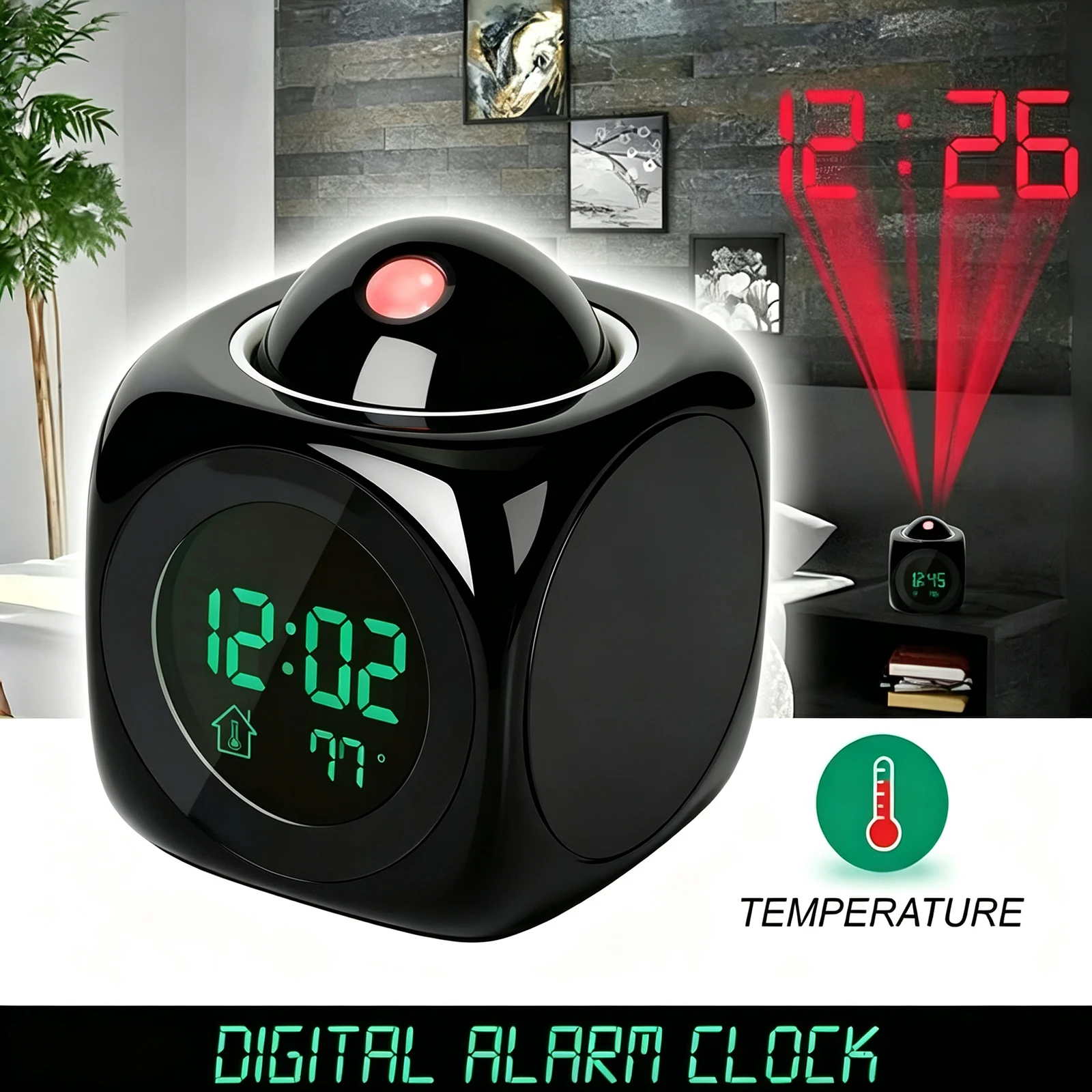 Digital Projection Alarm Clock with Voice Function - Digital Display, Snooze Function, Temperature Display. Square Stylish Design Projection Alarm Clock, Suitable for Desktop Use, Modern Alarm Clock, Christmas/festival Gift