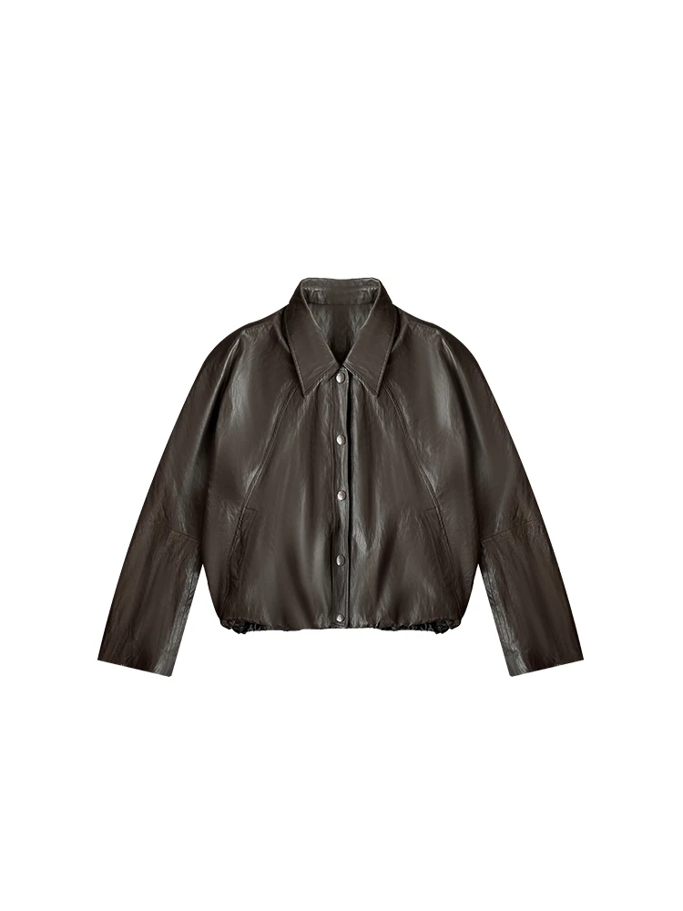 

Модная женская куртка из протеиновой кожи в стиле ретро с воротником на завязках, осенняя новинка, прямой крой, длинный рукав