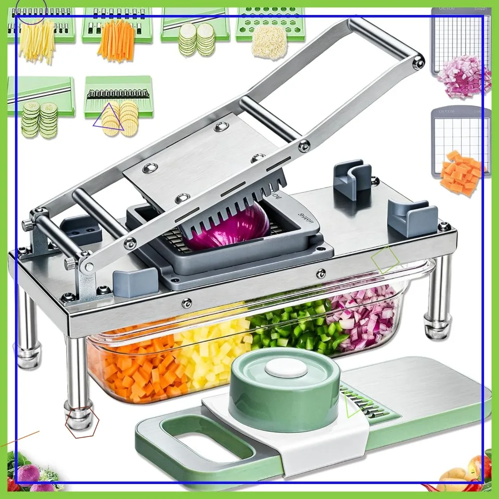 

Stainless Steel Vegetable Chopper with 8 Blades, Onion Dicer Container, Food Cutter Grater Mandoline Slicer for Kitchen