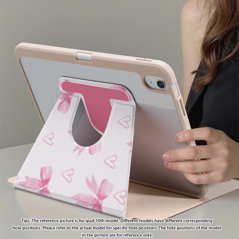 360° Rotating Stand Case for iPad 5/6th 7/8/9th Gen Air3 Pro 11 Clear Acrylic Pink Frame Auto Sleep Pencil Holder Slim Cover - view 5