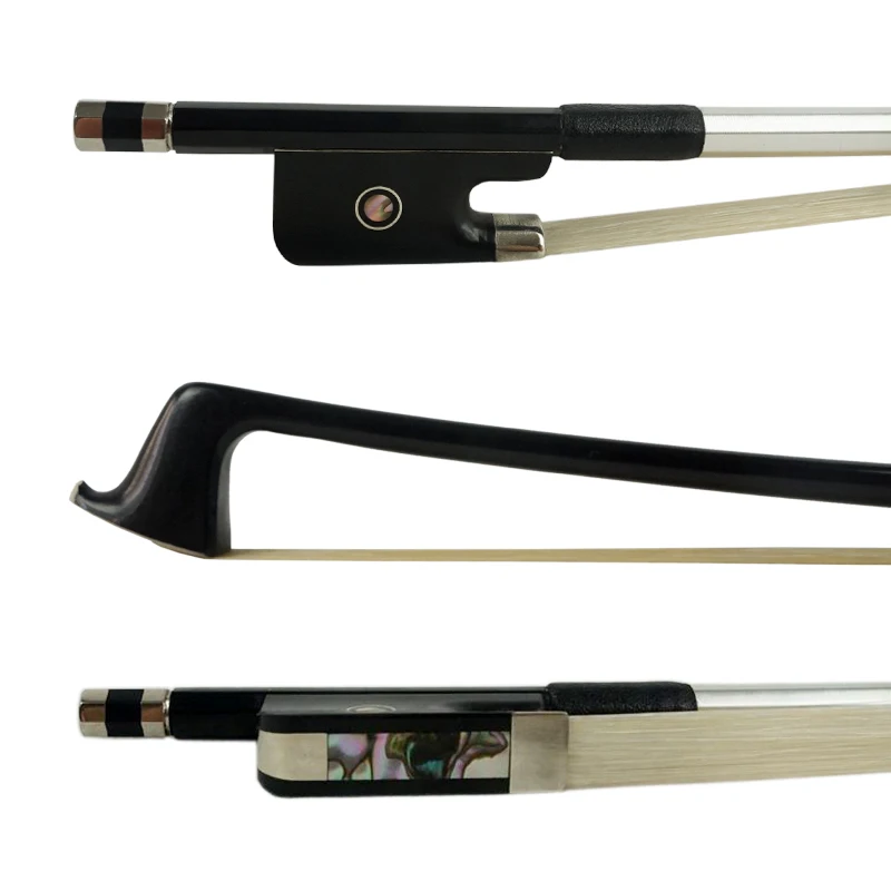 Accesorio musical de cuerda de fibra de carbono negro con arco de viola profesional con rana de ébano precio al por mayor logotipo personalizado hecho en China