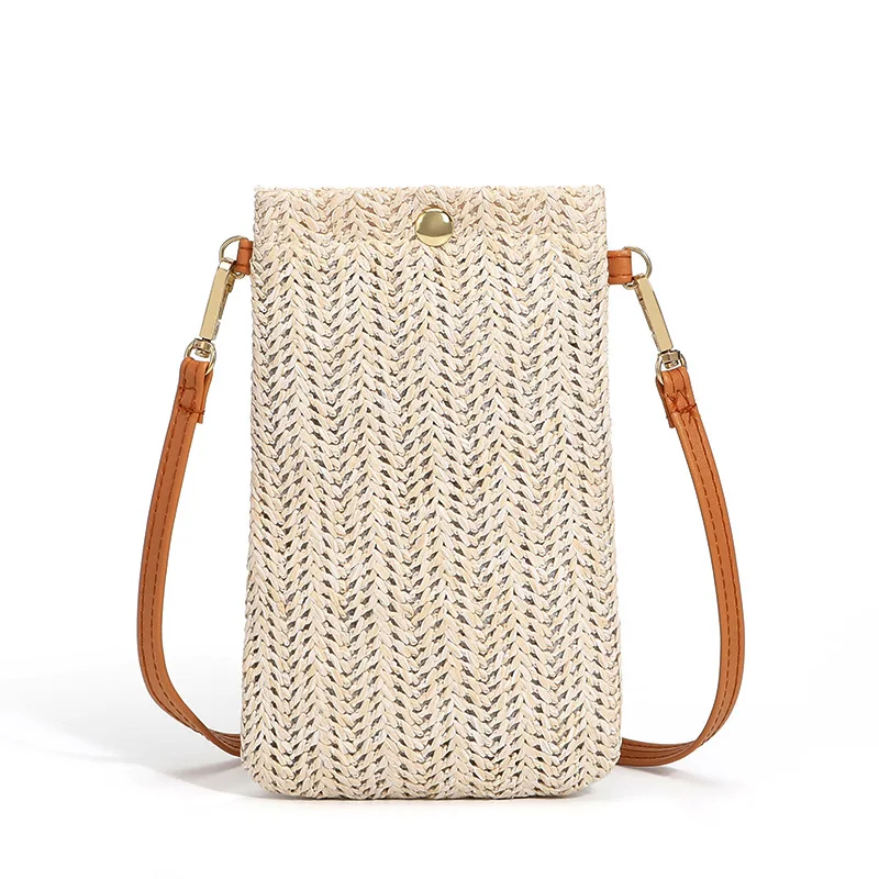 

Handmade Woven Bolsos Mujer Women's Simple Casual One Shoulder Messenger Bag Versatile Resort Beach Portable Phone Handbag Tote