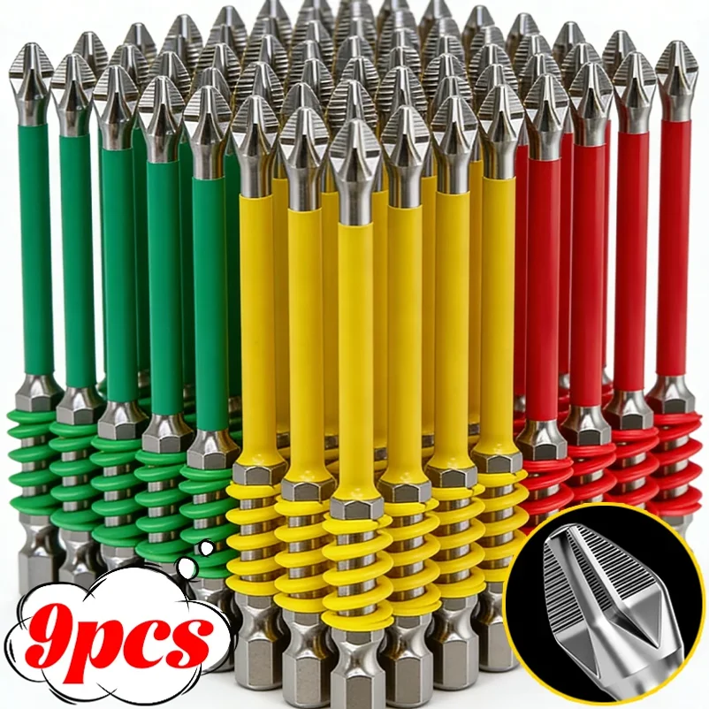9/6pcs Spring-Loaded Magnetic Hex Shank Head Drills Anti-slip Wear-resistant Screwdriver Drill Bit DIY Woodworking Repair Tools
