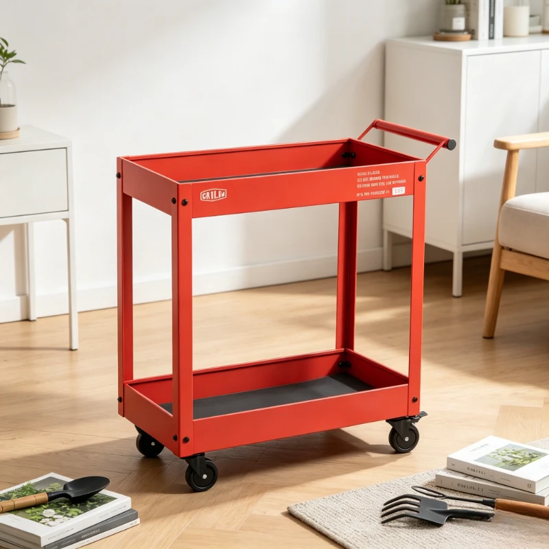 Industrial Style Rolling Utility Cart 2-Tier Metal Shelf on Wheels for Kitchen Heavy Duty Mobile Organizer with Casters for Home