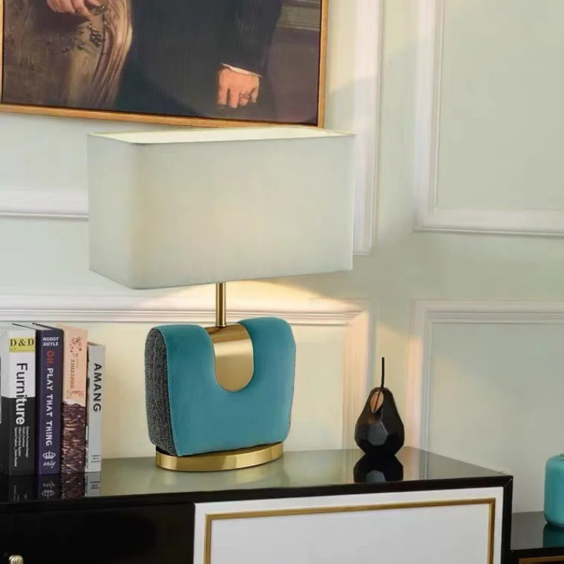 Simple flannel leather modern creative American living room study bedroom art bedside lamp