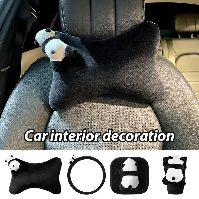 

Car Headrest Seat Belt Cover Panda Steering Handle Cover Cartoon Panda Gear Handle Cover Interior Decoration Car Accessories