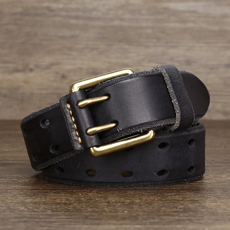 The first layer of cowhide belt hole free size quality jeans  strap vintage buckle waist  metal genuine luxury mens leather belt