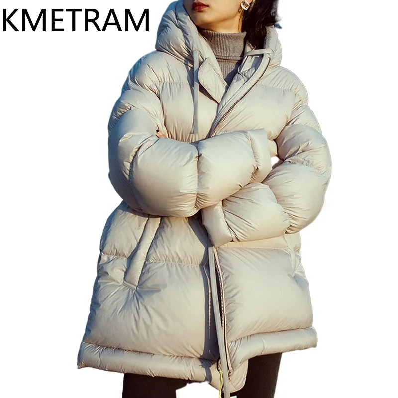 KMETRAM Winter White Goose Down Coats Woman Warm Puffer Jacket Mid Length New in Odzież wierzchnia Odzież damska 2024 пуховик женский