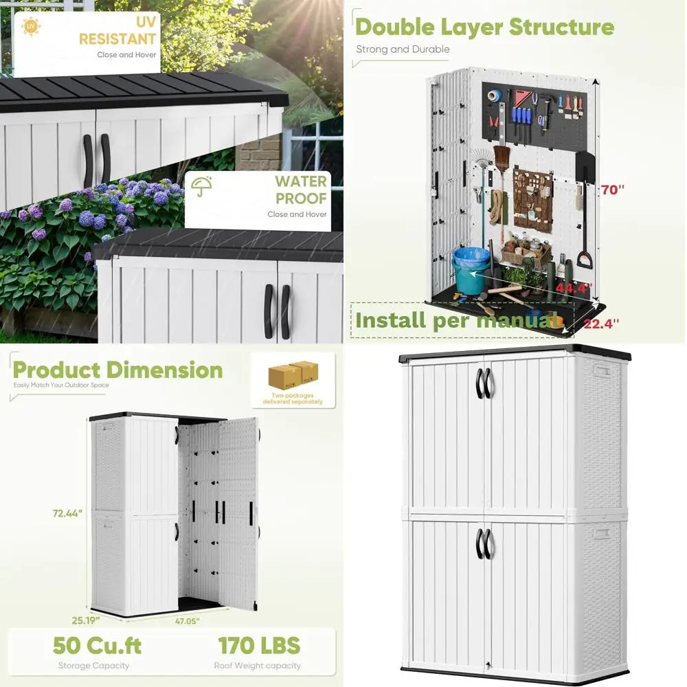 

Водонепроницаемый наружный шкаф для хранения вещей 50 куб. футов для патио, сада, террасы — прочный, устойчивый к атмосферным воздействиям, белый