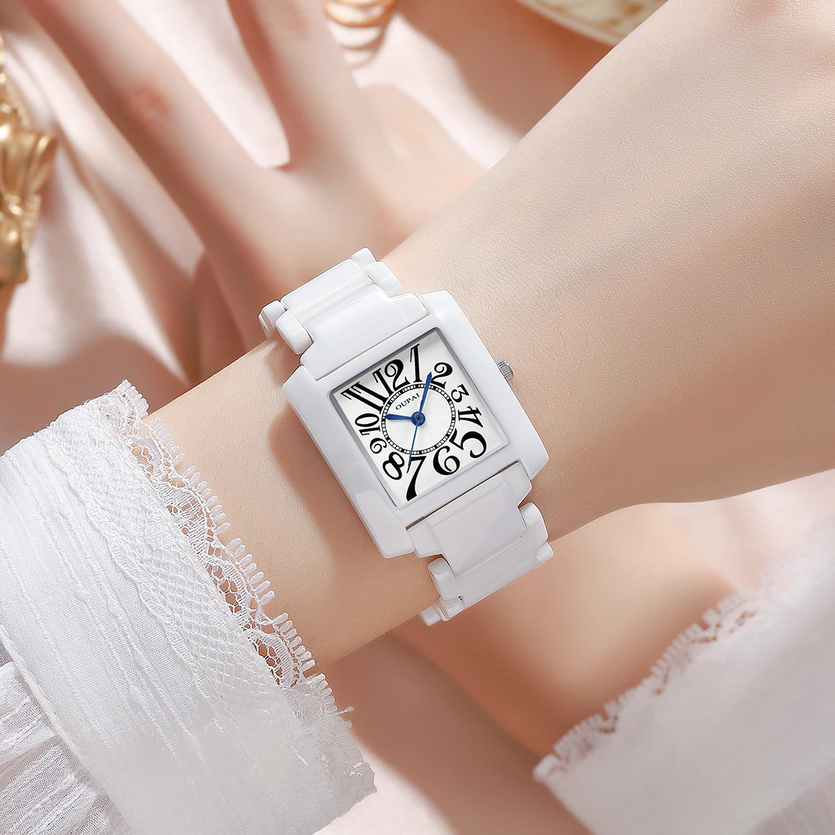 Oupai прямоугольные часы женский браслет белые кварцевые модные и простые наручные часы изысканное платье водонепроницаемые