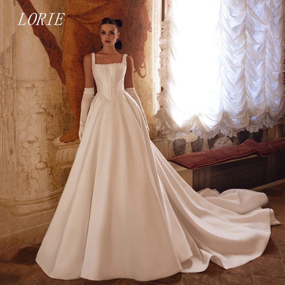 

LORIE Luxury A Line Wedding Dress Corset Beading Bridal Dresses Spaghetti Strap Wedding Gown Customized 2026