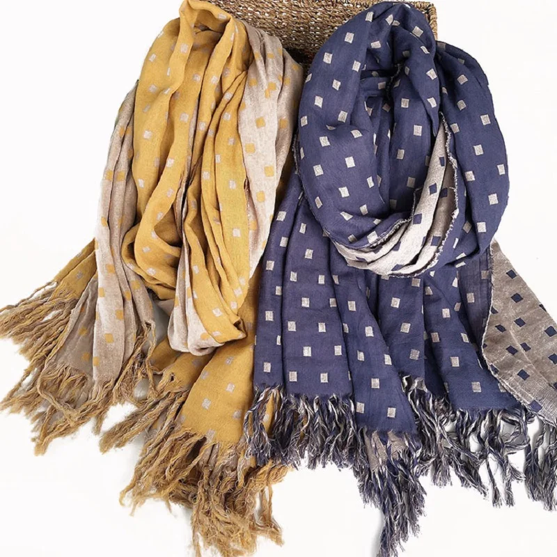 Winter Keepwarm Cotton double-sided Small Square Patterned Thickened Scarf Shawl