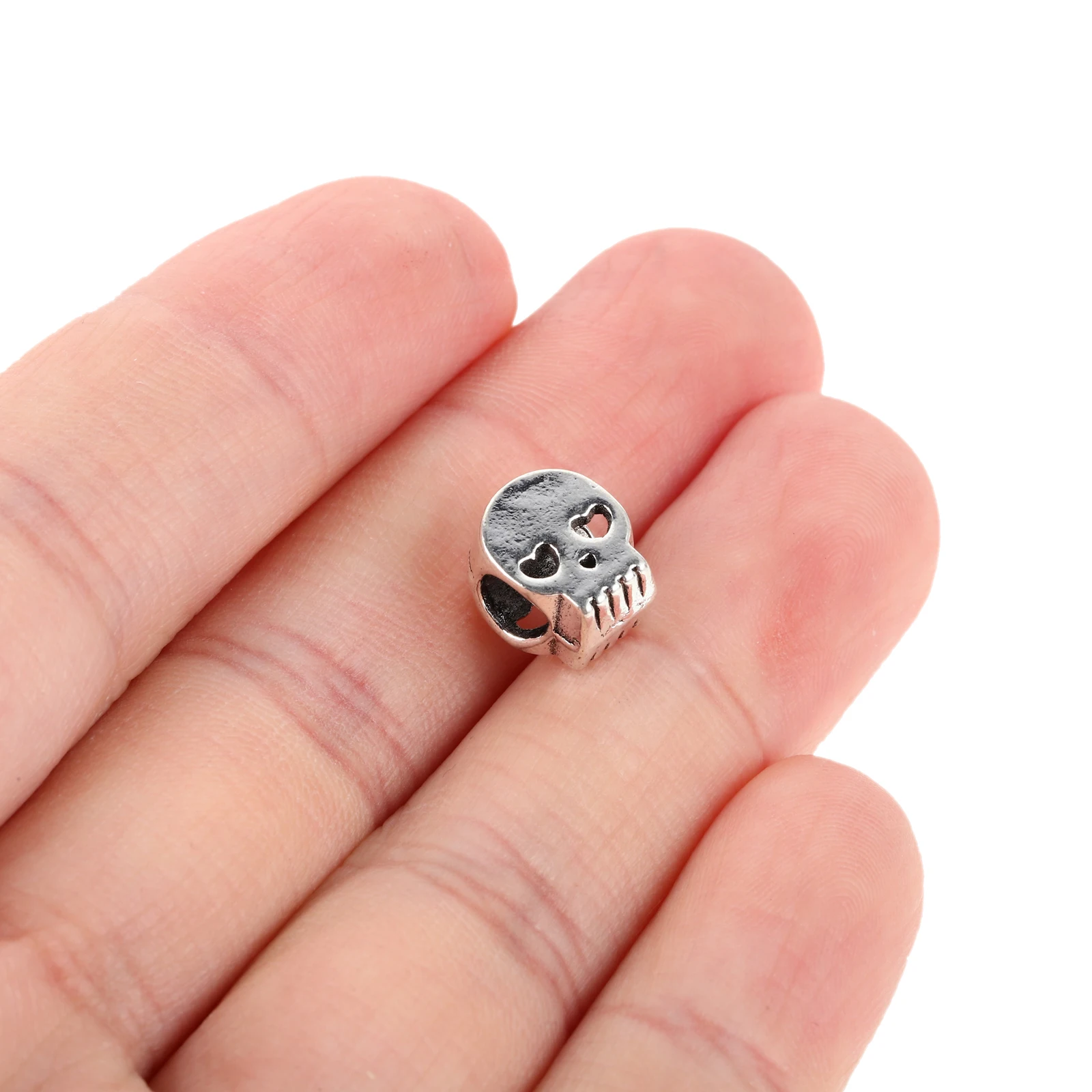 

100Pcs Skull Beads Head Alloy Spacer Large Hole DIY Jewelry Making Supplies for Bracelets Necklaces Keychains