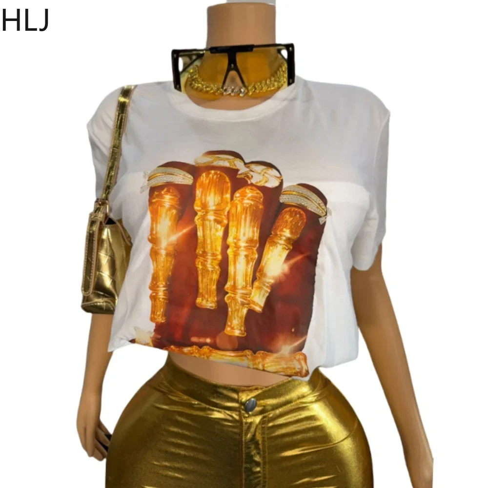 

HLJ Y2K Fashion Pattern Printing Tshirts Two Piece Sets Women O Neck Short Sleeve Top and Button Shorts Outfit Female Streetwear