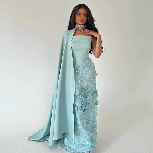 Imagen 1 del producto Vestidos de Noche lujosos para mujer, vestido de fiesta de tubo/columna de Jersey 2025, vestido de celebridad drapeado con cuentas y apliques sin tirantes de menta