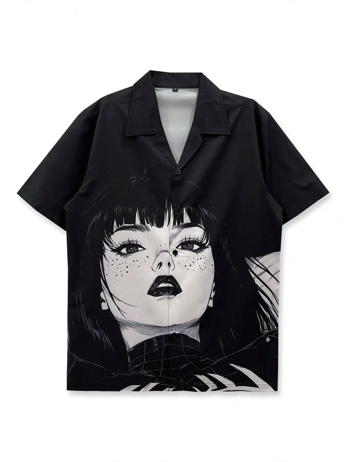 

Men's Black Short Sleeve Graphic Shirt, Y2K Style, Casual Beach Wear