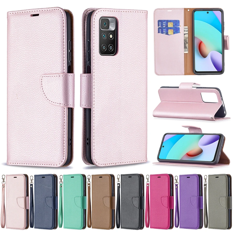 Wallet Lychee Pattern Case For Xiaomi Redmi Note10/10S/10T/10 Pro Max/9 Pro/8T/7Pro 10 9 9A 9C 9T 8 8A 7 7A Mi Poco X3 Nfc/M3/F3