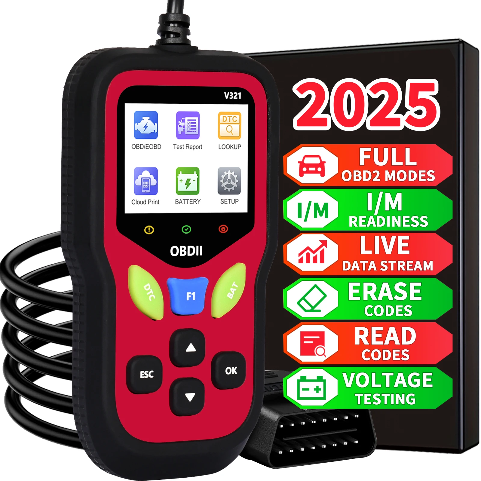 

Obd2 Scanner Code Reader Car Diagnostic Tool Engine Fault Code Reader for Closing Cel, with Real-Time Data/Freeze Binding/I/M Preparation for All Obdii Protocol Car
