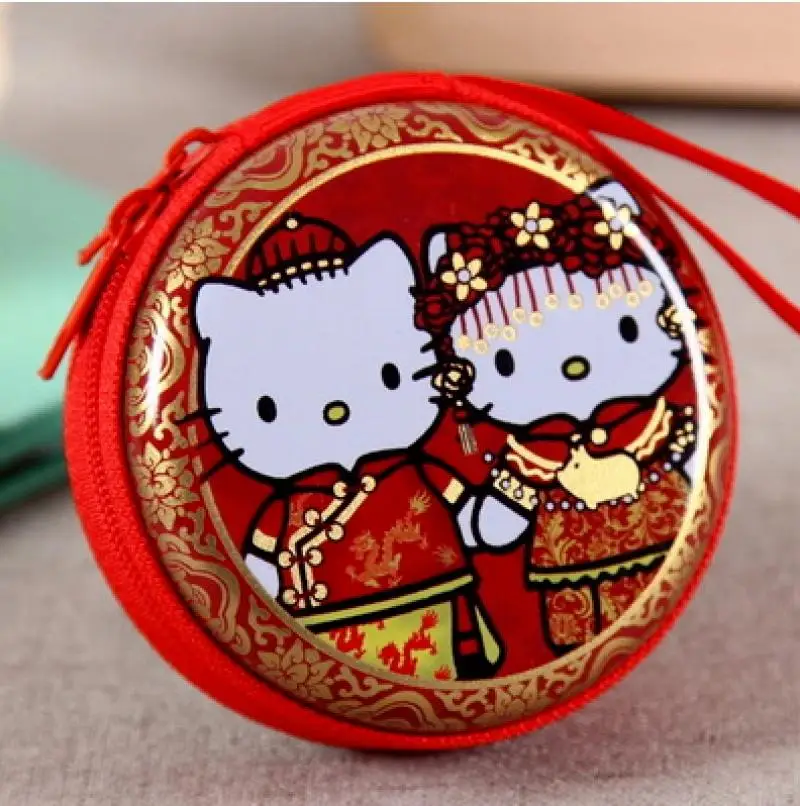 7Cm Sanrios Kawaii Cute Kitty Cartoon Zipper Coin Purse Mini Iron Box Key Bag Headphone Bag Macaron Coin Purse