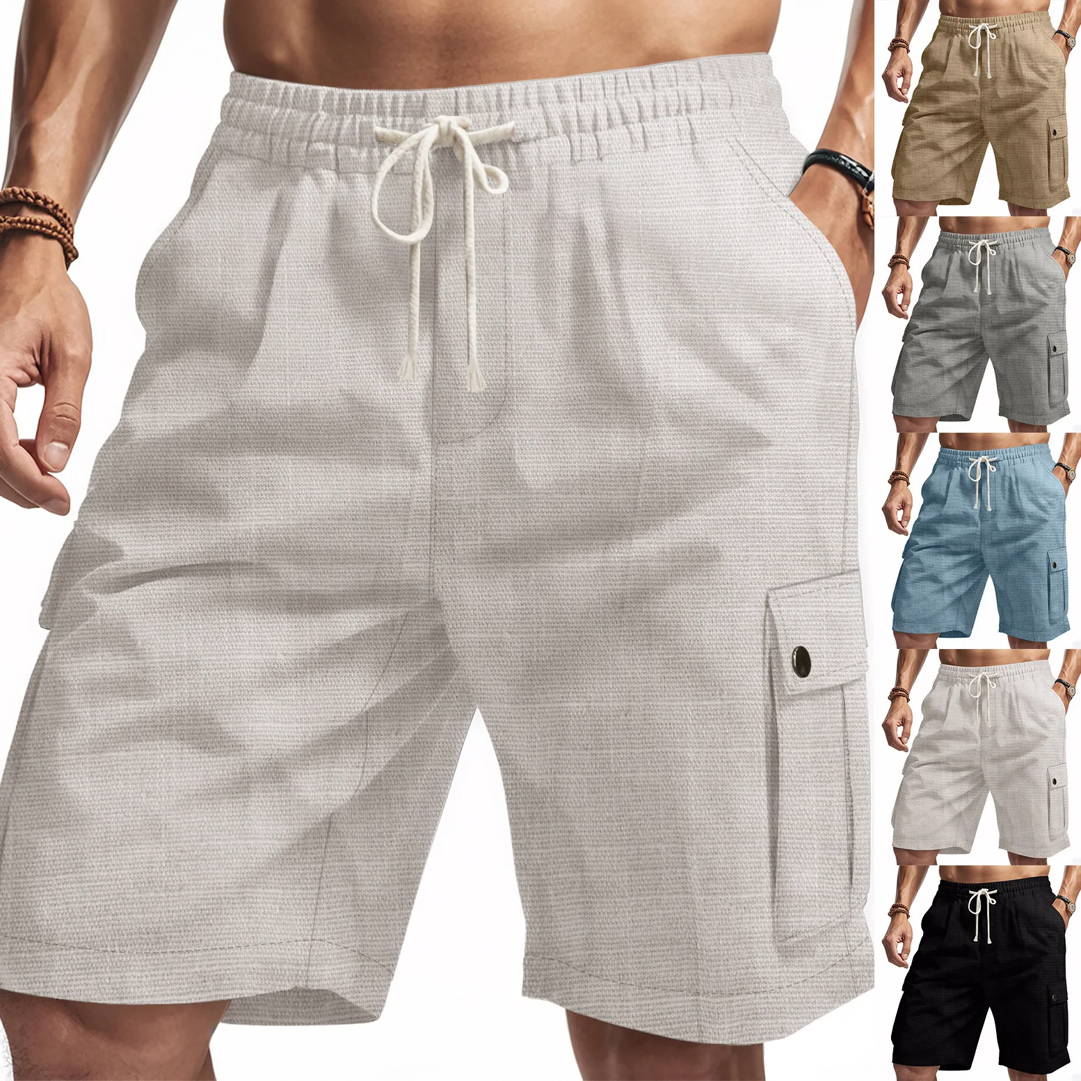 

American Ami Kaji Outdoor Tactical Tooling Summer Men's Bamboo Linen Beach Casual Shorts