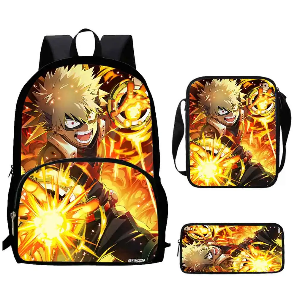 3 Stuks Set Mijn Held Mochila Academia Tassen Schoolrugzak Met Schoudertassen, Etui Voor Grade1-5 Jaar, Cartoon Schooltassen