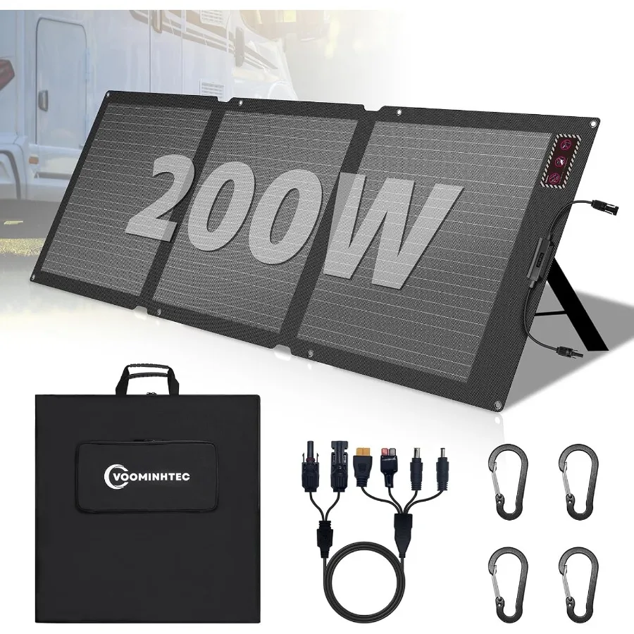 200W Portable Solar Panel for Power Station with 24 High Efficiency ETFE Foldable Design IP68 Waterproof Compatible with Solar