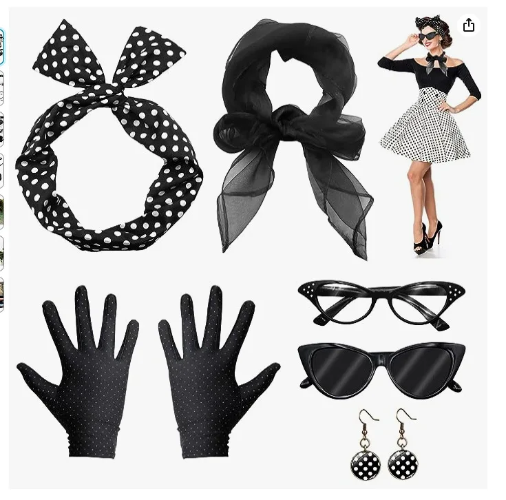 Akcesoria do kostiumów Disco z lat 50. Z lat 1950. Przebranie kocie okulary w kropki Bandana opaska na głowę kolczyki kostium Halloween Cosplay