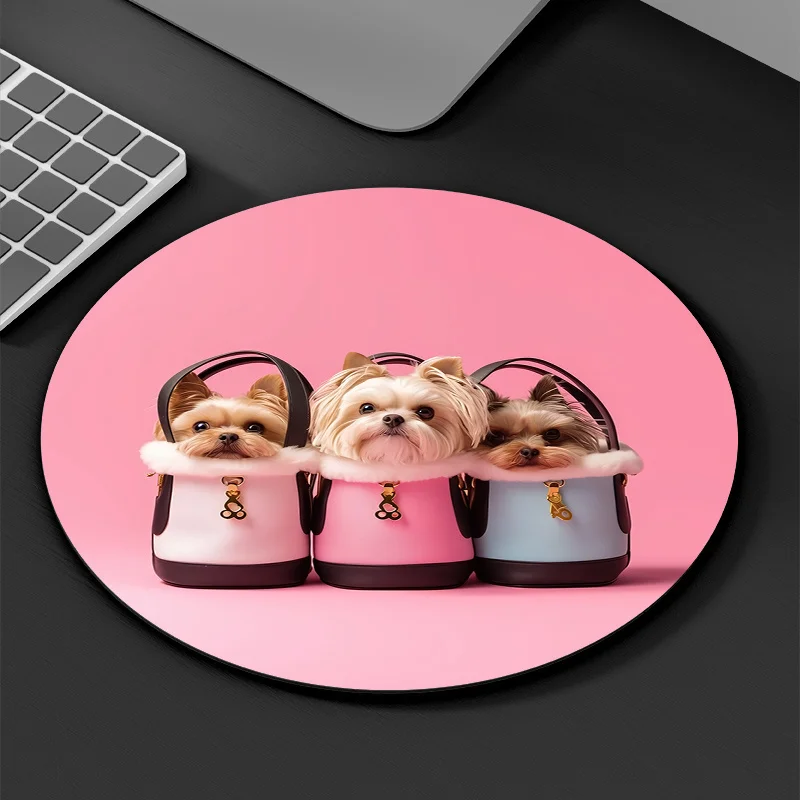 

Cute dog-patterned round mouse pad with a waterproof and anti-slip rubber base is durable and suitable for gamers and office use