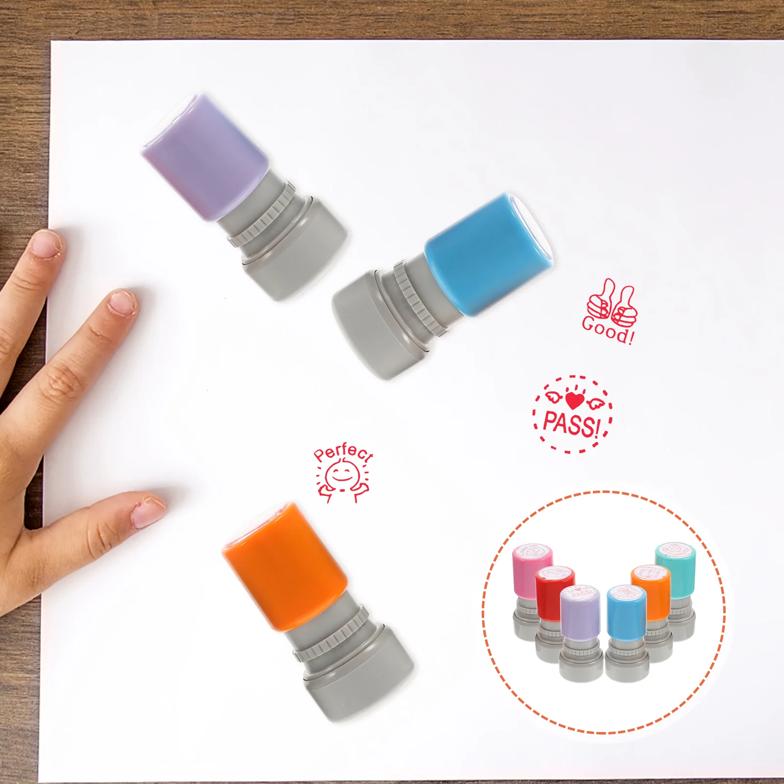 6 Stück individuelle Lehrerstempel für Kinder, Cartoon-Kapitel, Studenten, kleine Stempel, Schule, Thema, Aufkleber, Etiketten für Kinder