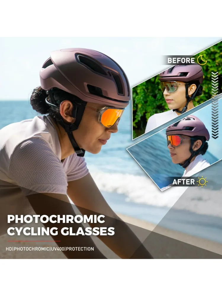 KAPVOE Fahrradbrille, photochrome Sonnenbrille, Herren und Damen, Mountainbike-Sonnenbrille, Sportbrille, UV400, Radfahren, Laufen, MTB