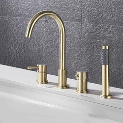 HOBathtub Deck Mount Set avec robinet doré, bain de centre commercial, douche et eau chaude et froide, déterminer