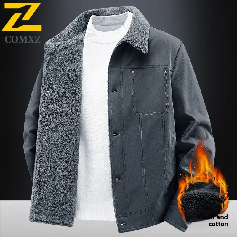 

Флисовая мужская куртка 2025, осень-зима, новинка, толстая ветрозащитная мужская куртка с теплым воротником, уличная повседневная универсальная хлопковая куртка на пуговицах