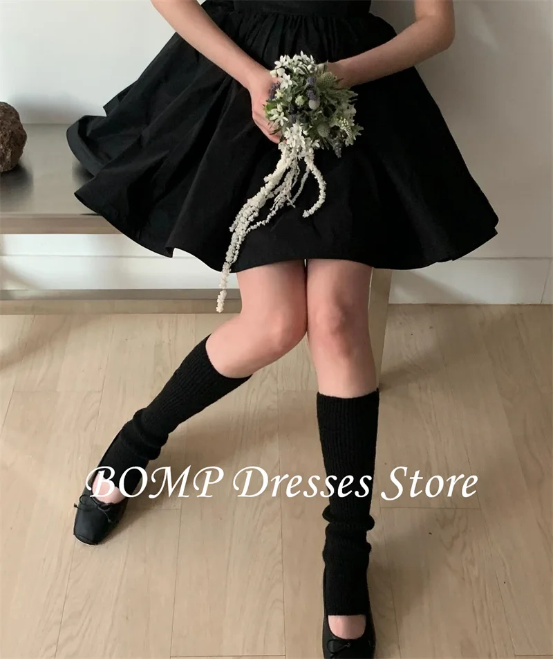 BOMP-Mini vestidos de fiesta negros simples con Bolero de tul, tafetán sin tirantes, sesión de fotos de boda de Corea, vestido con corsé en la espalda personalizado