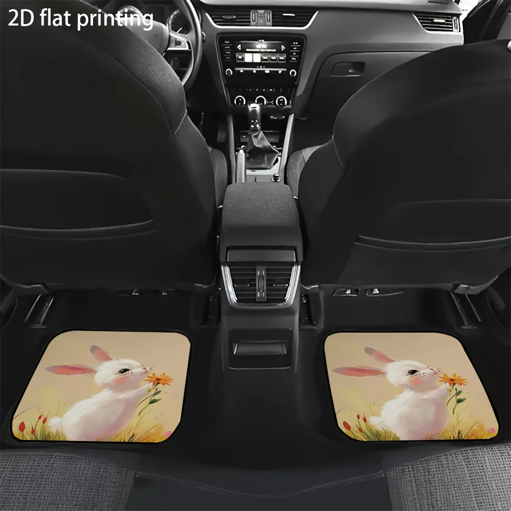 4pcs Car Floor Mats, Easter Bunny Floral Pattern, Universal Car Mats, Made Of Polyester Fiber, Automotive Interior Additions, Ea