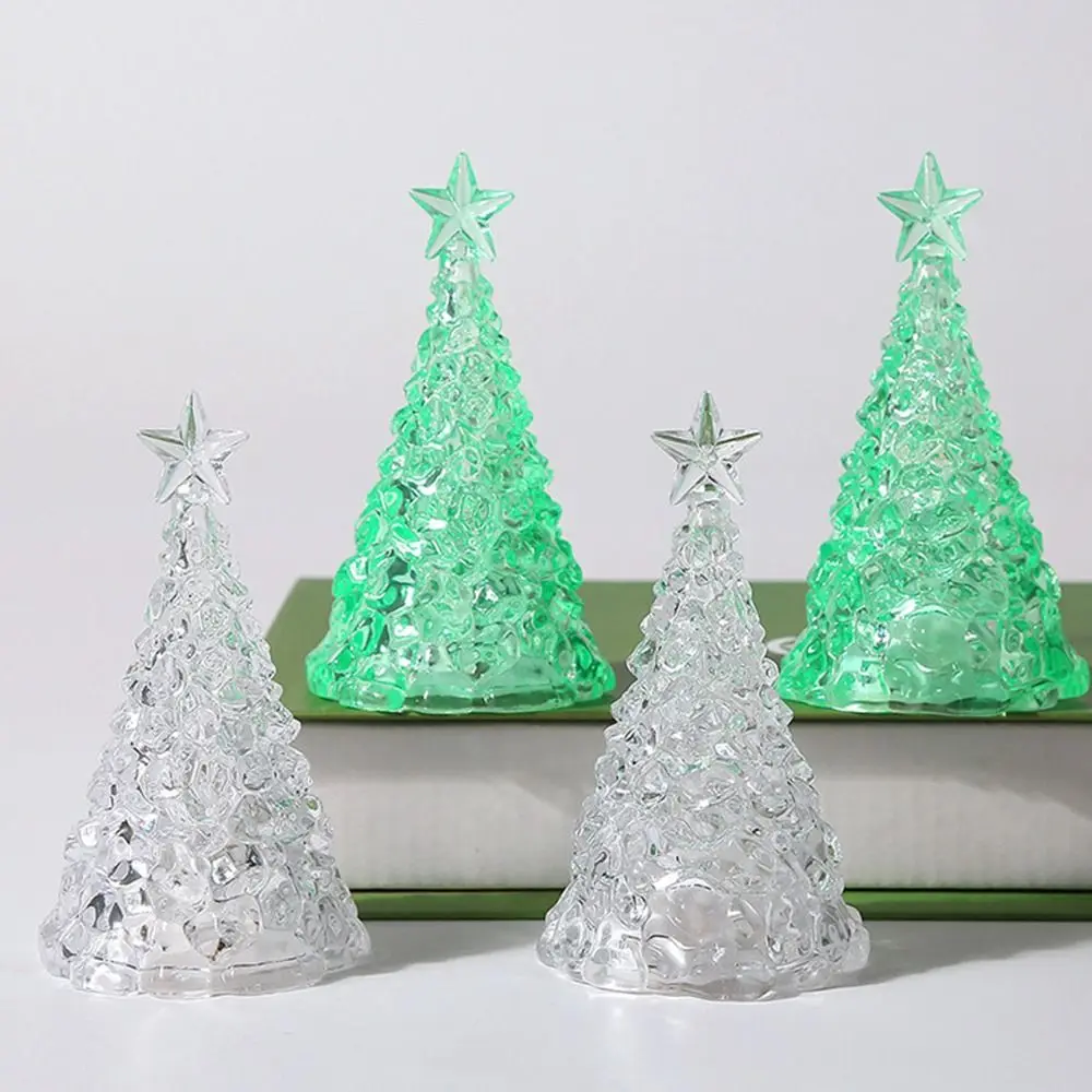 Luminous Christmas Tree Crystal Lamp Glowing Transparent Christmas Tree Night Light Colorful LED Xms Eve Candle Lights